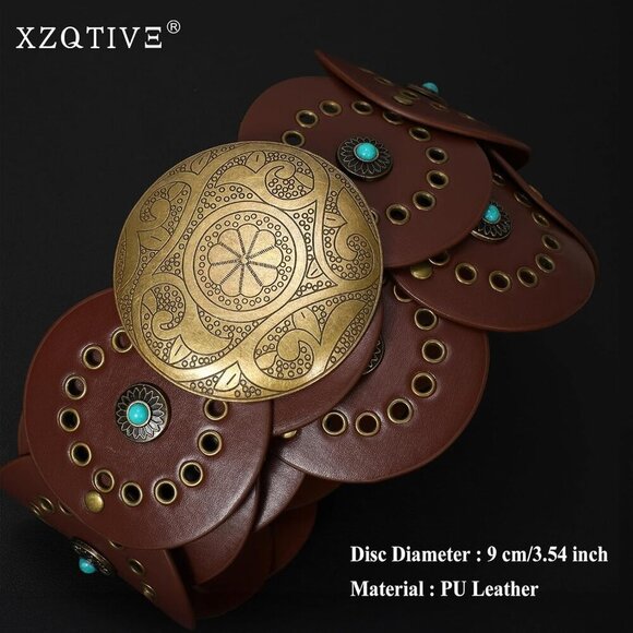 Woman\'s Western PU Leather Belt Concho Cowgirl Disc Belt For Ladies Wide Boho main image 4